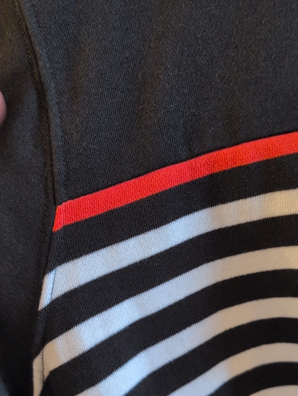 Liz Claiborne Black Hooded Zip Cardigan with White Stripes and Red Accent - Picture 5 of 7